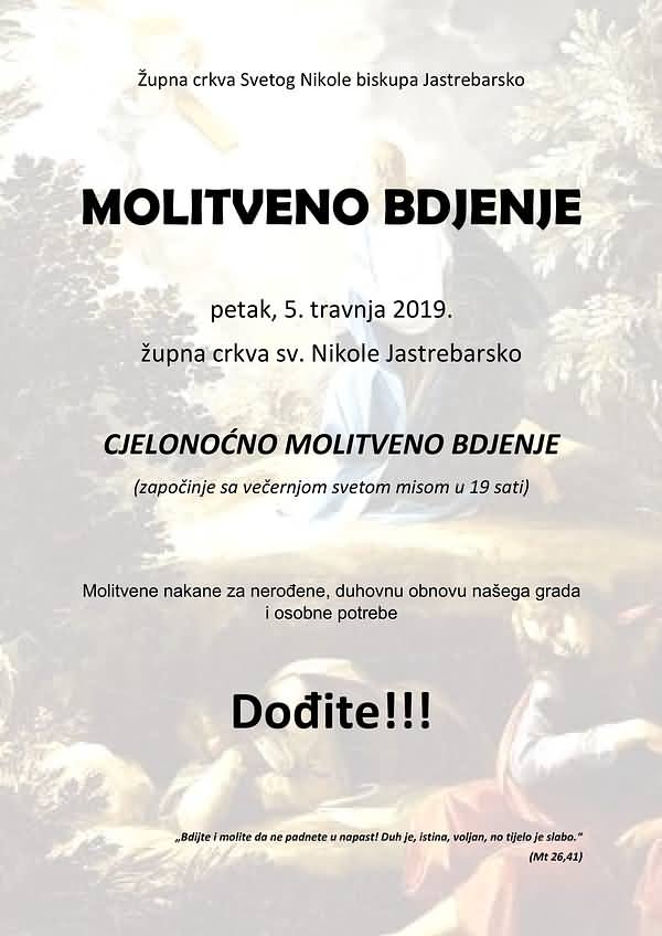 Cjelonoćno molitveno bdjenje, župna crkva sv. Nikole Jastrebarsko, 2019.